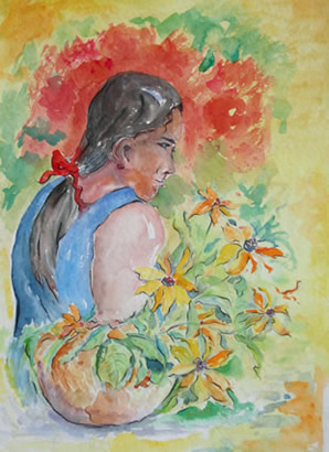 Art - Painting - Woman with Flowers